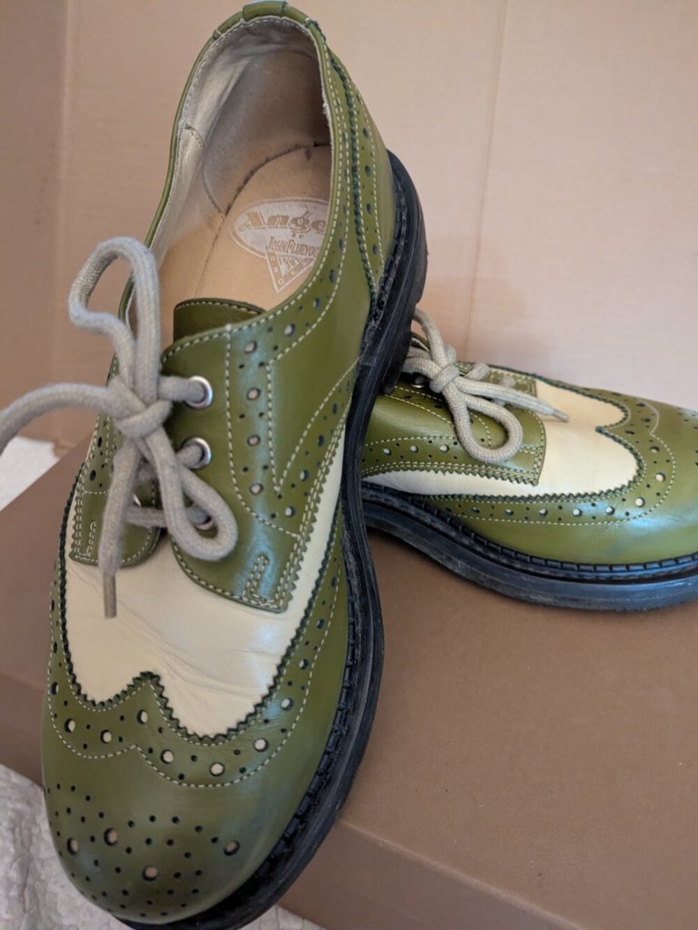 FLUEVOG "Angels" Mens Shoes Bulky Shoes "Green & Cream" 10